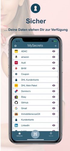 Kundenkarten Online Shop Passwörter mit MySecret